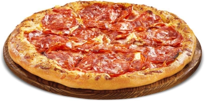 Tomatensaus,kaas en salami.